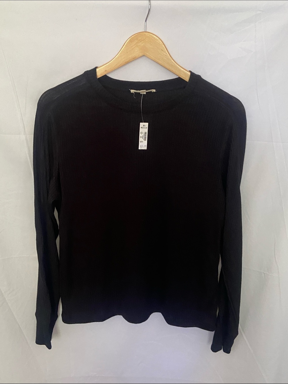 Madewell Black Ribbed Long-Sleeve Crewneck Top